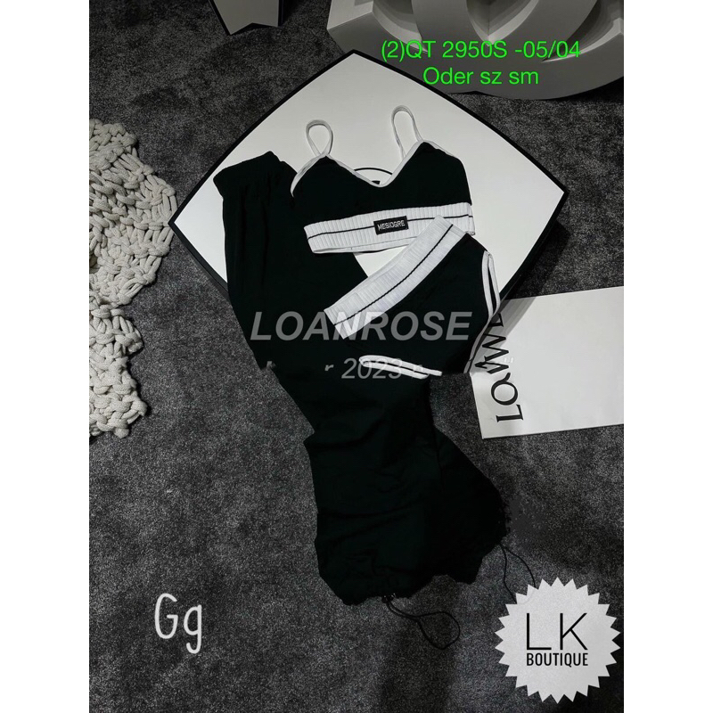 Set Bộ 3 Món Bikini Thể thao Viền trắng Quần Dài Ống rộng MaM