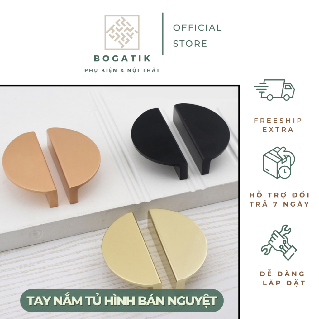 Tay nắm cửa tủ ngăn kéo tay nắm tủ bếp hình bán nguyệt hợp kim nhôm đen, vàng kim hiện đại