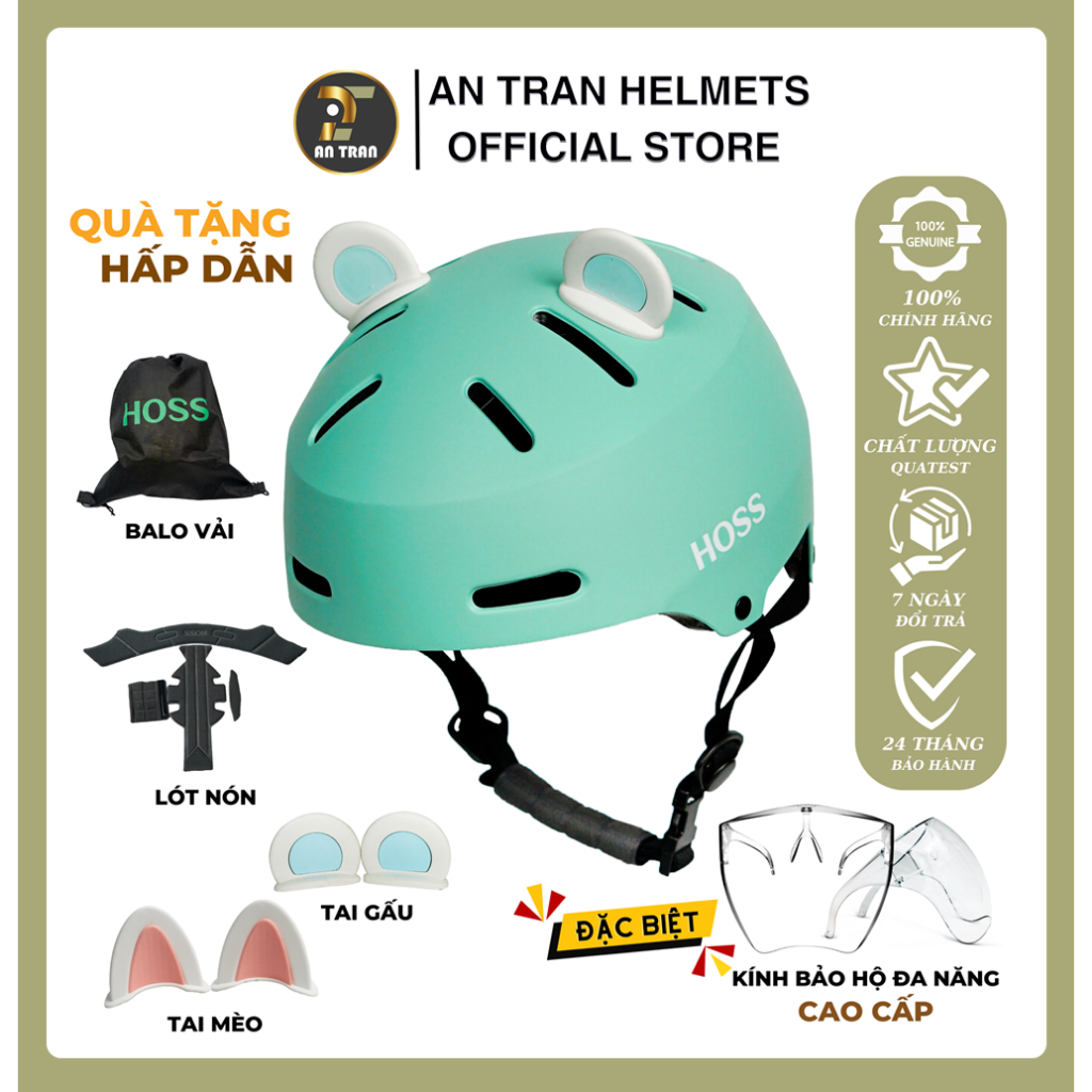 Nón Thể thao HOSS AT50H Siêu Nhẹ Tăng Đưa Chỉnh Size Linh Hoạt - Tặng Tai Mèo, Tai Gấu Ngẫu Nhiên