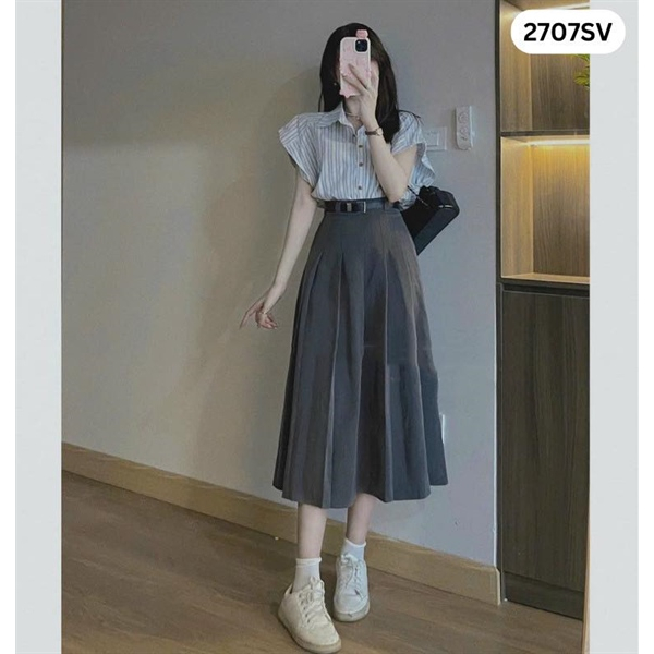 Set Váy Áo Sơ Mi kèm Thắt Lưng Hàng Đẹp 2707SV
