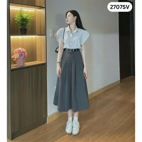 Set Váy Áo Sơ Mi kèm Thắt Lưng Hàng Đẹp 2707SV