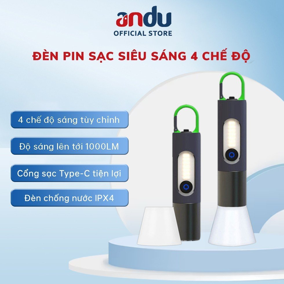 Đèn Pin Siêu Sáng Đa Năng 4 Chế Độ ,Đèn Pin Cầm Tay Mini Dã Ngoại Chiếu Xa Dùng Pin Tích Hợp Đèn Led Sạc USB Pin1200mAh