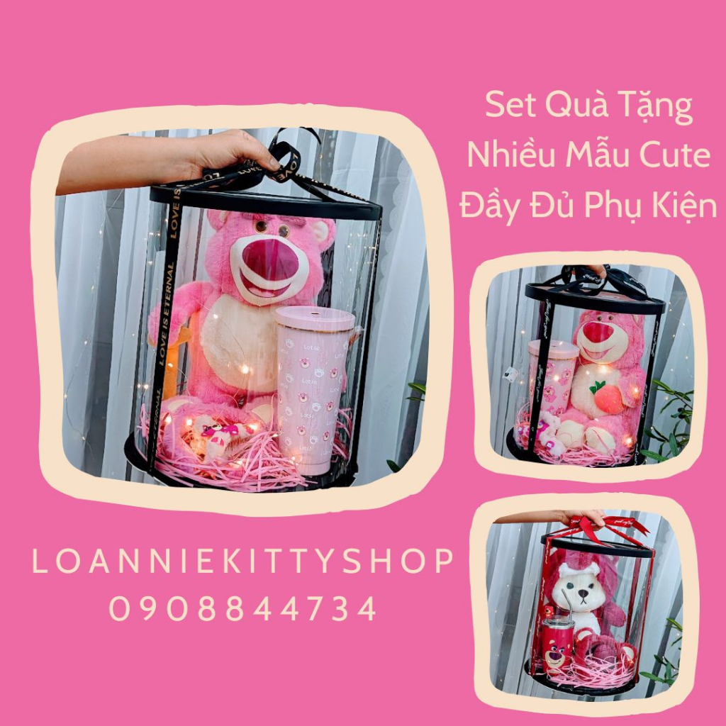 CÓ SẴN GIAO HỎA TỐC >> set quà tặng gấu dâu, hộp quà tặng gấu dâu lotso hot trend ngày lễ, sinh nhật, valentine