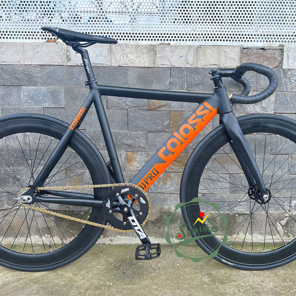 Fixed gear COLOSSI Lowpro bánh 6cm - Đen cam chữ cam
