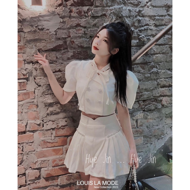 Set chất dạ gạo đính đá tỉ mỉ + quần giả váy có lot trong / maybecloset