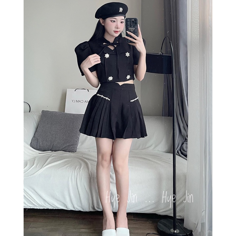 Set chất dạ gạo đính đá tỉ mỉ + quần giả váy có lot trong / maybecloset