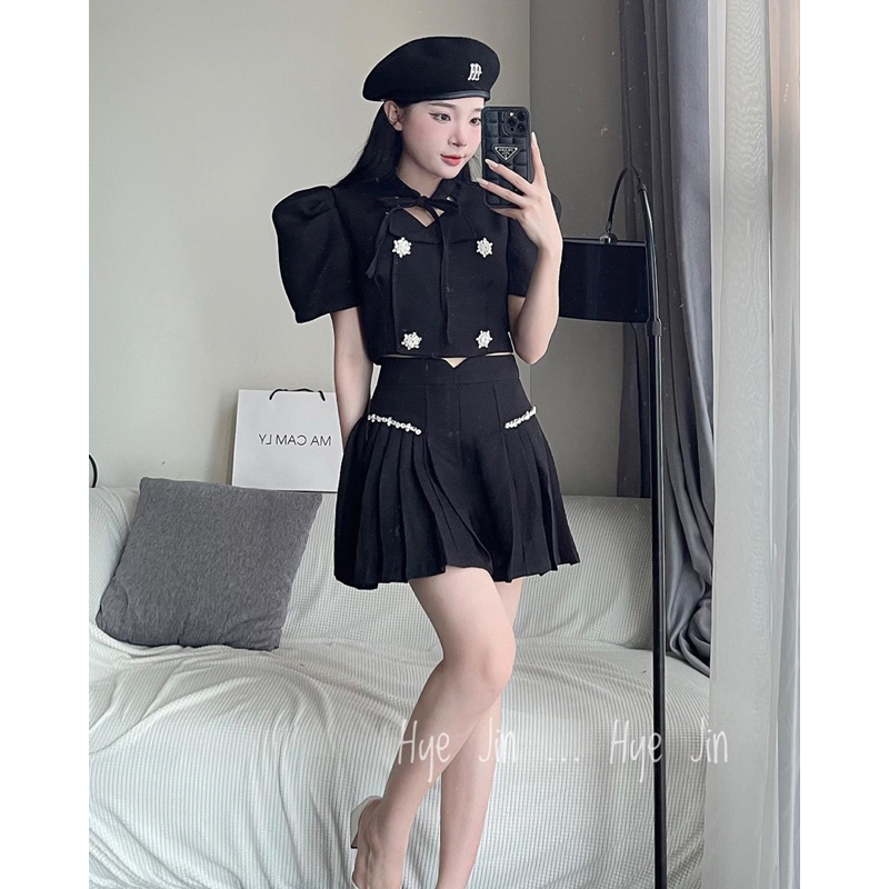 Set chất dạ gạo đính đá tỉ mỉ + quần giả váy có lot trong / maybecloset