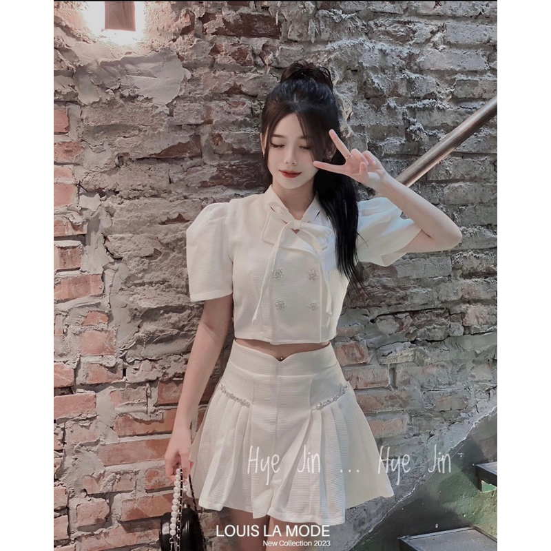 Set chất dạ gạo đính đá tỉ mỉ + quần giả váy có lot trong / maybecloset