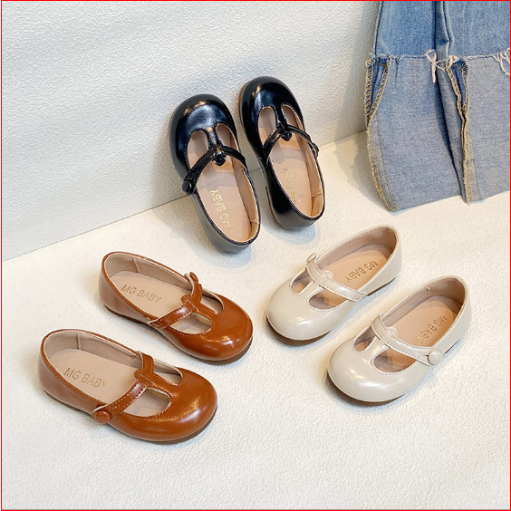 Giày Búp Bê Quai Ngang Vintage Chất Da Bóng Mềm Cho Bé Gái 2-8 Tuổi K209
