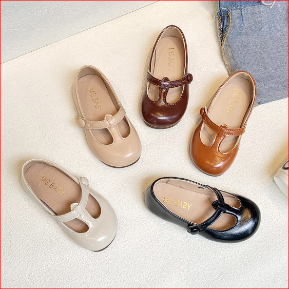 Giày Búp Bê Quai Ngang Vintage Chất Da Bóng Mềm Cho Bé Gái 2-8 Tuổi K209