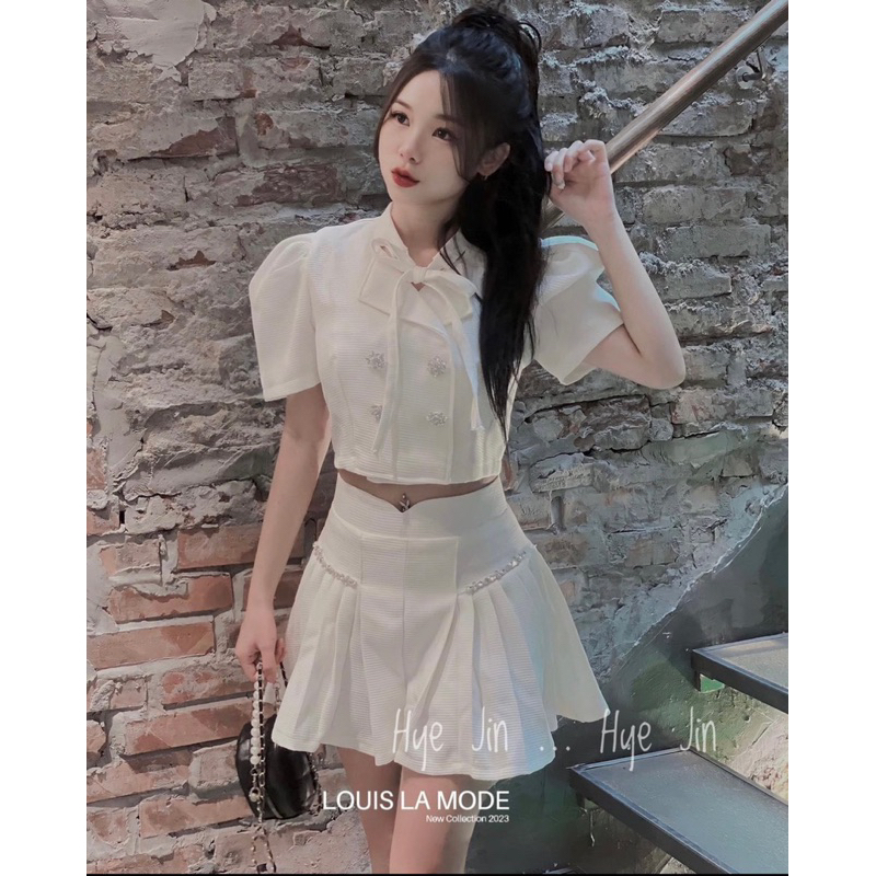 Set chất dạ gạo đính đá tỉ mỉ + quần giả váy có lot trong / maybecloset