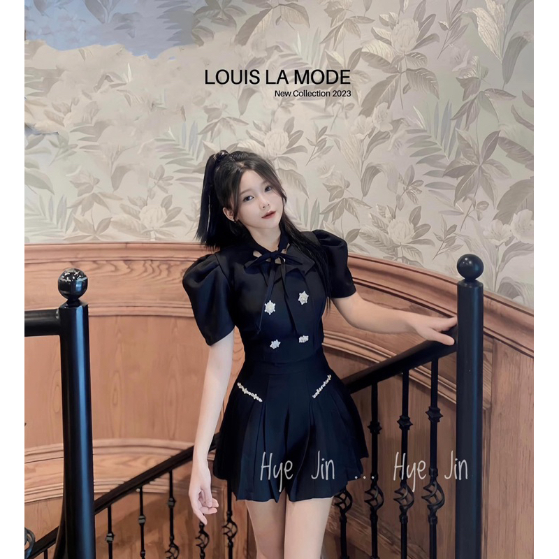 Set chất dạ gạo đính đá tỉ mỉ + quần giả váy có lot trong / maybecloset