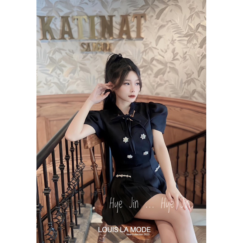 Set chất dạ gạo đính đá tỉ mỉ + quần giả váy có lot trong / maybecloset