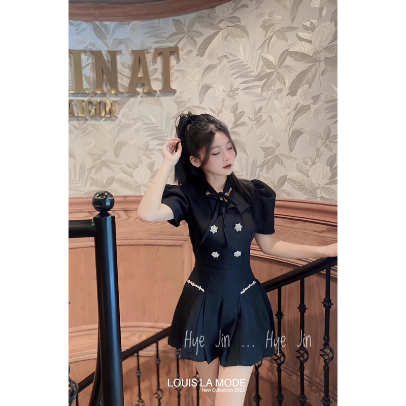 Set chất dạ gạo đính đá tỉ mỉ + quần giả váy có lot trong / maybecloset