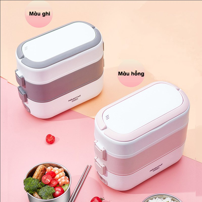 Hộp Cơm Cắm Điện Tự Hâm Nóng Nấu Chín Thức Ăn - Hộp Cơm Giữ Nhiệt Văn Phòng 2 Tầng 4 Ngăn