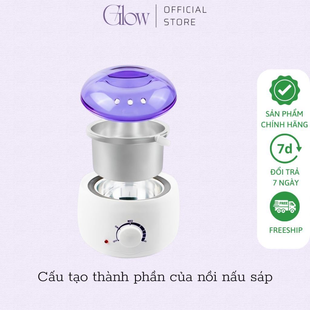 Set Nồi Nấu Sáp Wax Lông Pro Wax 100 GLOW WAXING +100gr Sáp Wax Lông + 75gr Mỡ Trăn Tặng Que Phết Sáp - 8582