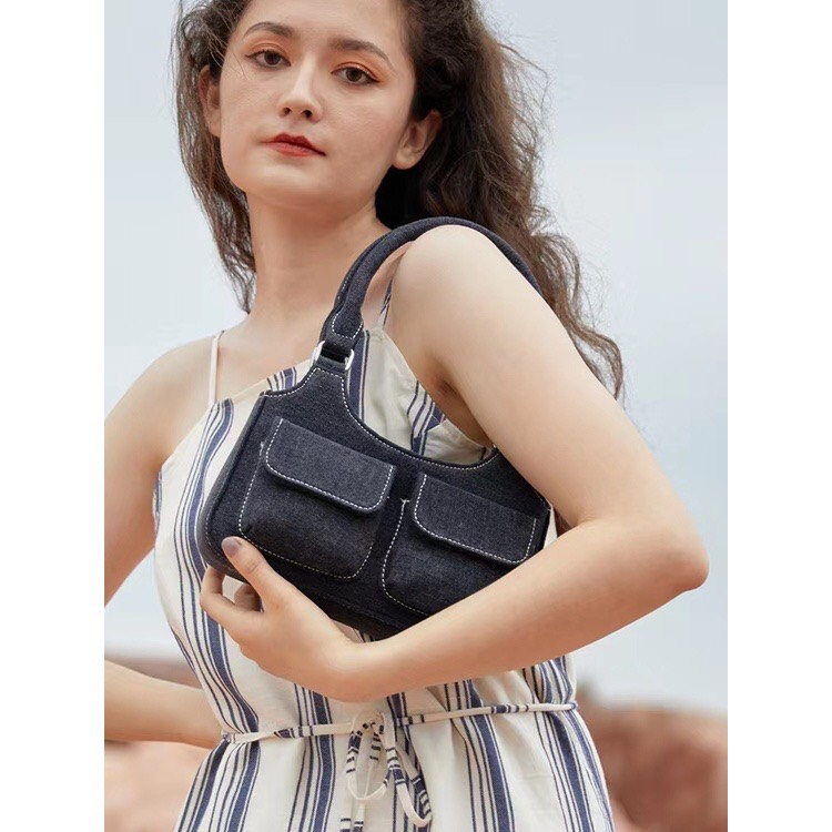 Túi xách đeo vai vải denim phong cách retro cao cấp mã t111