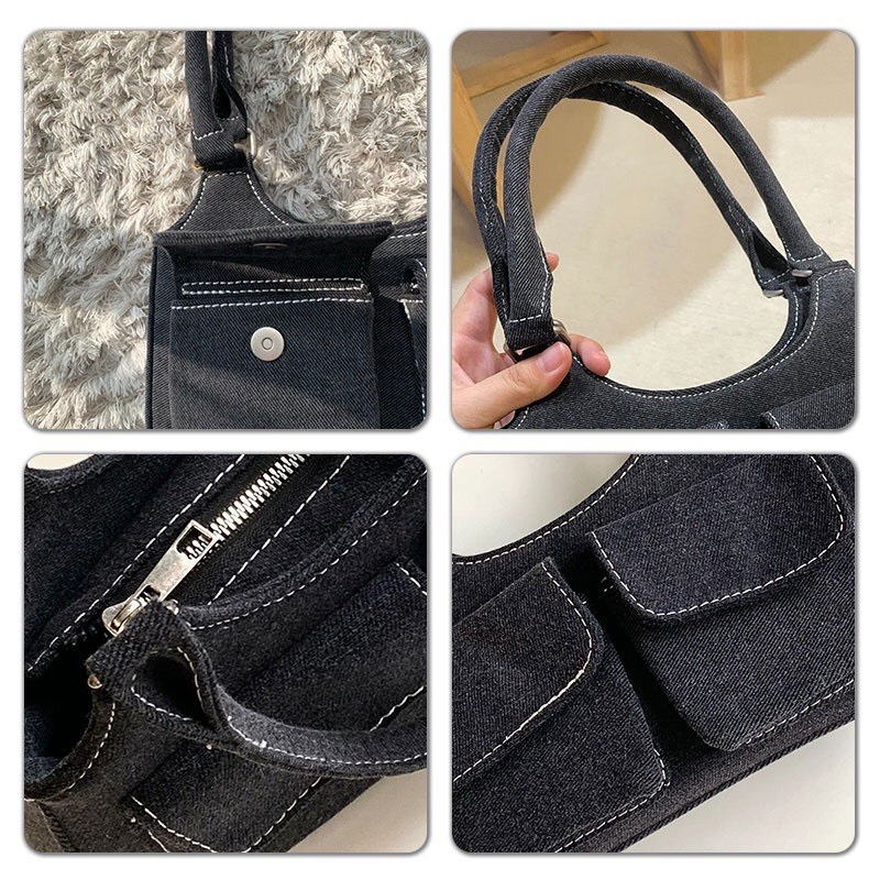 Túi xách đeo vai vải denim phong cách retro cao cấp mã t111