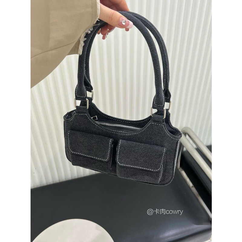 Túi xách đeo vai vải denim phong cách retro cao cấp mã t111