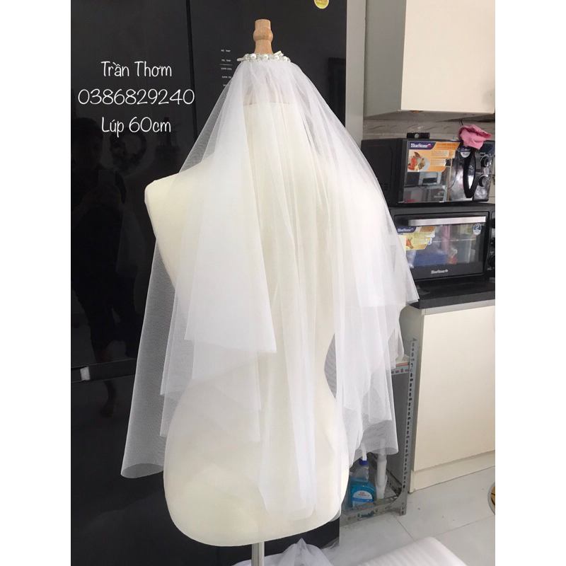 Lúp cô dâu có sẵn lược cài đính đá hạt trai TH06