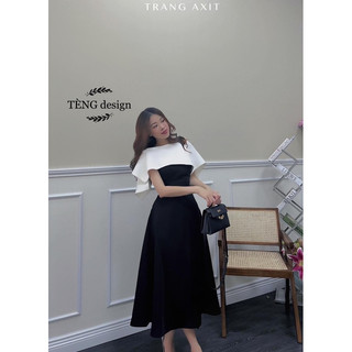 Váy đen xoè phối vạt ngực trắng siêu sang