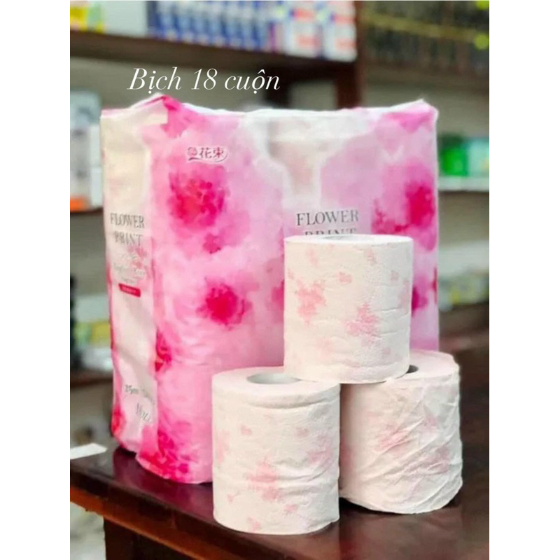 Giấy vệ sinh FLOWER PRINT NHẬT BẢN cuộn 25m x 18 cuộn