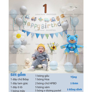 Sét bóng FULL MONTH-SINH NHẬT cho bé Trai tone xanh dương pastel (Tặng kèm số dạ-ib shop tuổi bé)