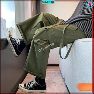 Quần jean túi hộp unisex ulzzang , Quần kaki phối rút chân Cargo pant ống suông rộng nam top xu hướng 2024 3in1- g5.shop
