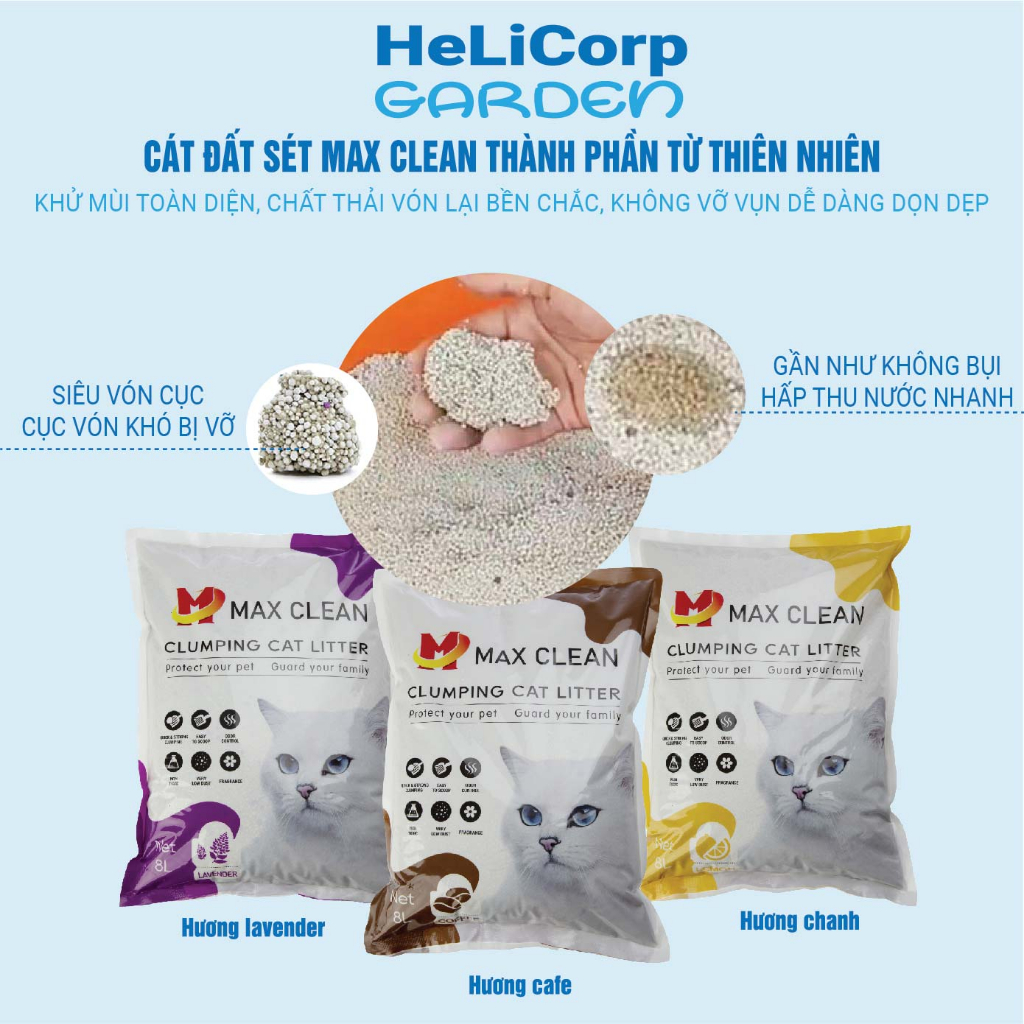 Cát Mèo Max Clean, Cát Vệ Sinh Cho Mèo Siêu Vón Cục Siêu Ít Bụi Khử Mùi Mạnh Mẽ, Siêu Tiết Kiệm