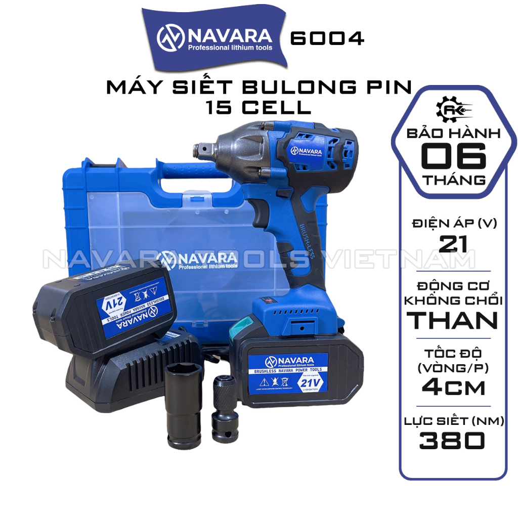 Máy siết bulong pin 15 CELL Navara 6004 Động cơ bền bỉ mạnh mẽ Tặng Đầu chuyển vít