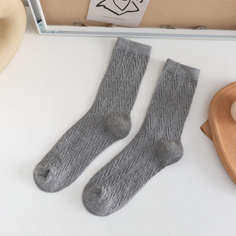 Tất vớ nữ dài với thiết kế kẻ sọc trơn màu basic dày dặn mùa thu đông