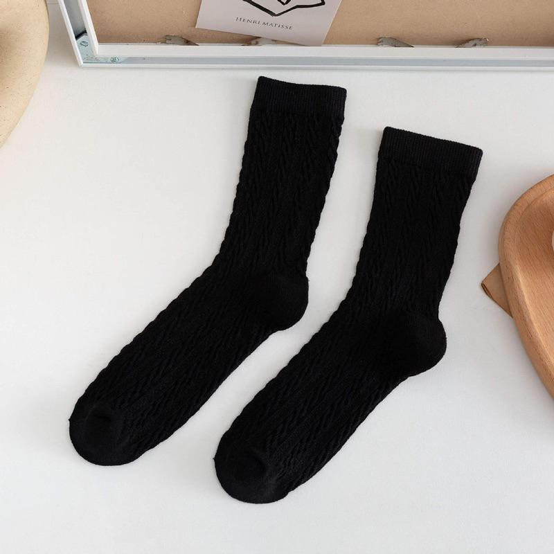 Tất vớ nữ dài với thiết kế kẻ sọc trơn màu basic dày dặn mùa thu đông