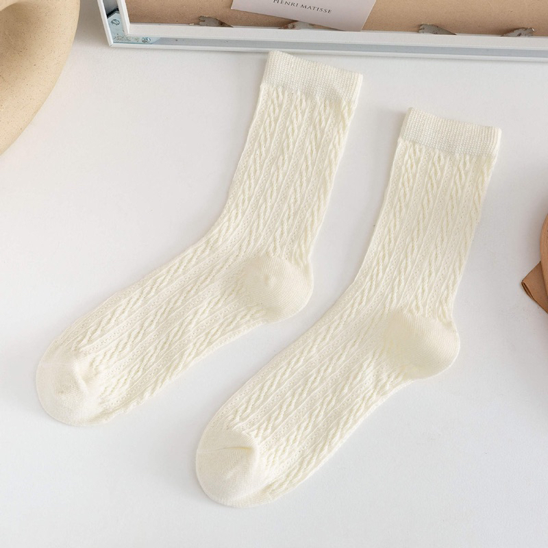 Tất vớ nữ dài với thiết kế kẻ sọc trơn màu basic dày dặn mùa thu đông