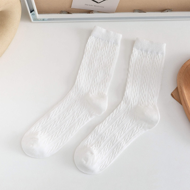 Tất vớ nữ dài với thiết kế kẻ sọc trơn màu basic dày dặn mùa thu đông