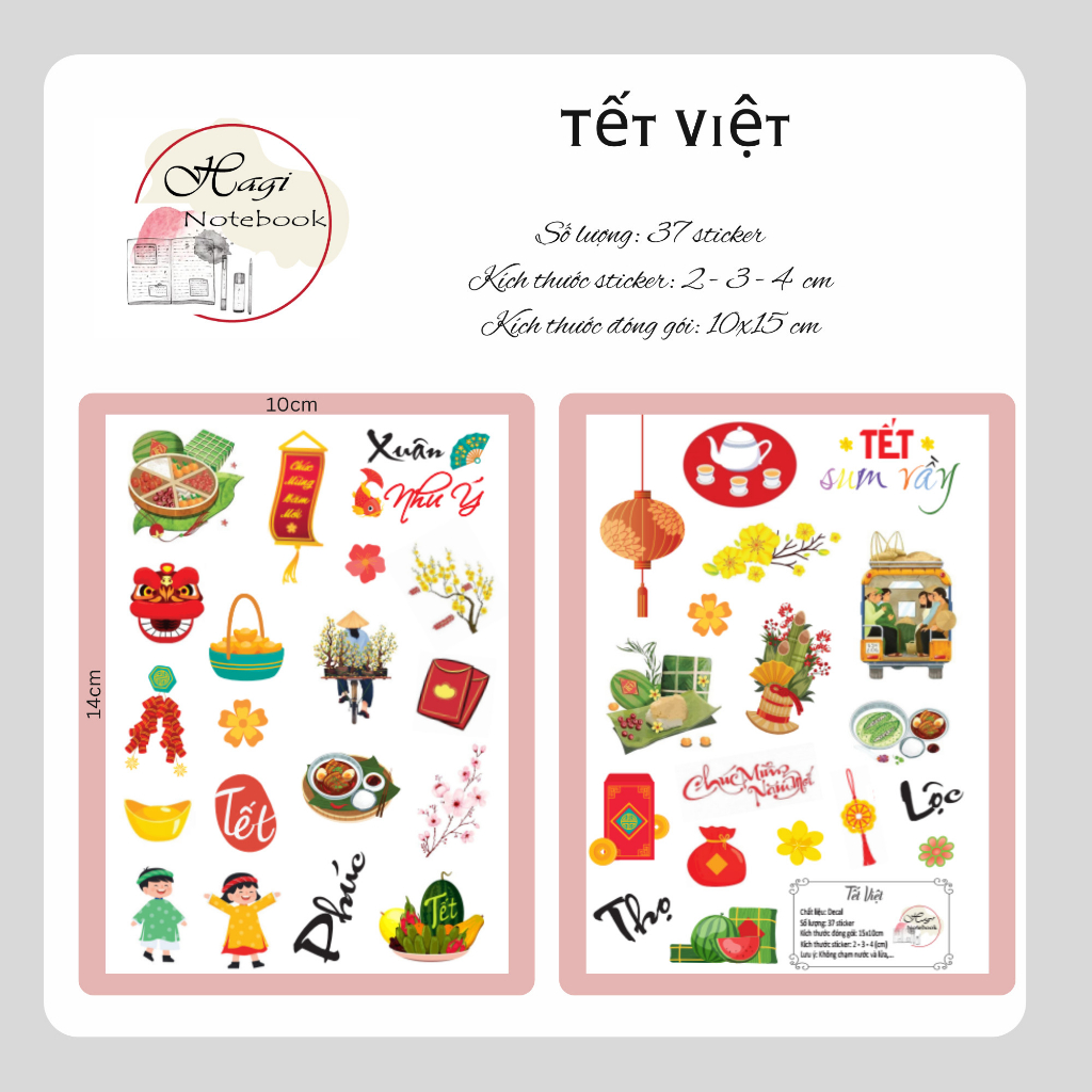 Nhãn dán tết, sticker die cut chủ đề tết 2023 được cắt rời, nhỏ xinh