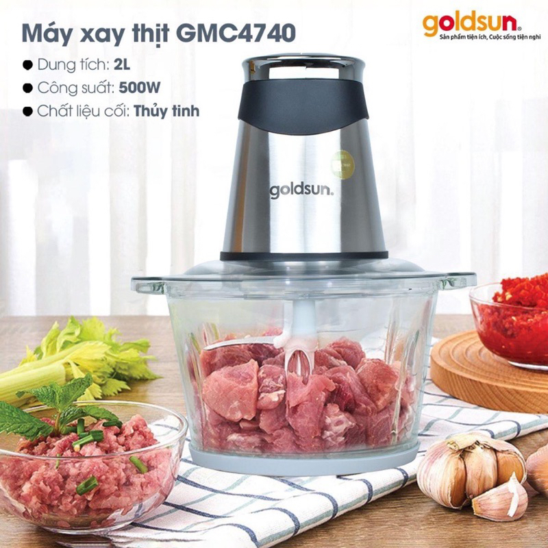 Máy xay thịt Goldsun GMC 4740 dung tích 2 lít, công suất 500W, lưỡi dao inox 4 cánh