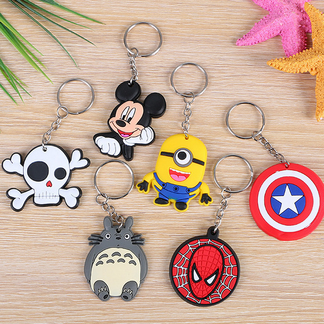 Móc chìa khóa hình hoạt hình dễ thương, móc treo điện thoại nhựa PVC