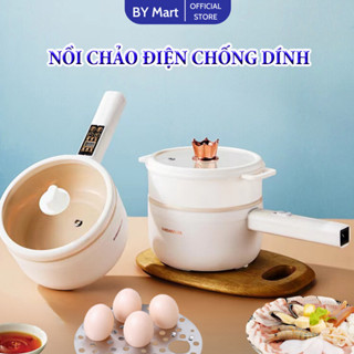 Nồi Lẩu Điện Tay Cầm Dài Dung Tích 2L Chống Dính Gốm Ceramic, Chảo Điện Mini 2 Nấc Nhiệt Điều Chỉnh Nhiệt Độ Có Giá Hấp