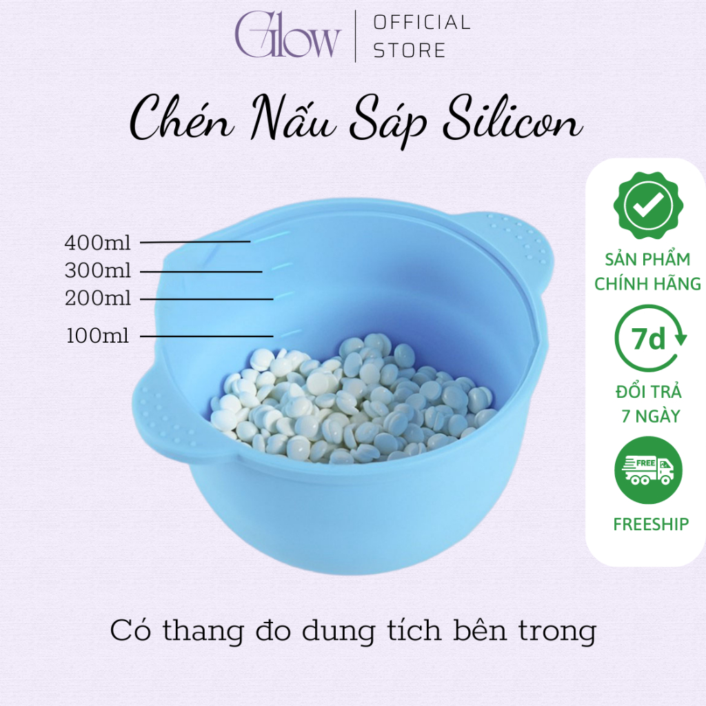 Combo Chén Silicone Nấu Sáp Wax Lông GLOW WAXING + 100gr Sáp Dừa Hồng Siêu Bám Lông Tặng Que CHE TÊN SẢN PHẨM