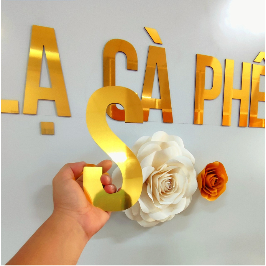 Chữ Alu Vàng Gương 20cm dán tường, trang trí bảng hiệu, biển quảng cáo decor - MON DECOR