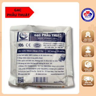Gạc phẫu thuật an lành 8 lớp - gạc y tế tiệt trùng không dệt 100% sợi cotton - 1 bịch 10 gói