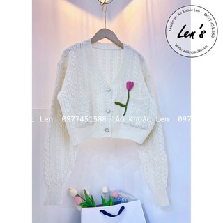 Áo khoác len croptop đính hoa tuylip nàng len