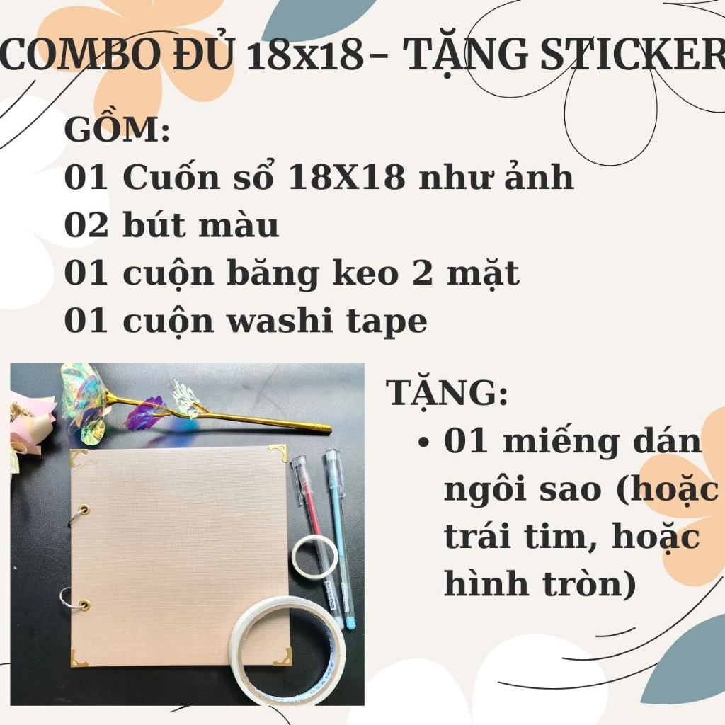 Sổ dán ảnh 18x18 handmade, scrapbook chưa trang trí cho các bạn thỏa sức sáng tạo