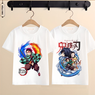 Áo thun Thanh Gươm Diệt Quỷ Demon Slayer Kimetsu no Yaiba amine màu trắng cộc tay cho bé trai bé gái