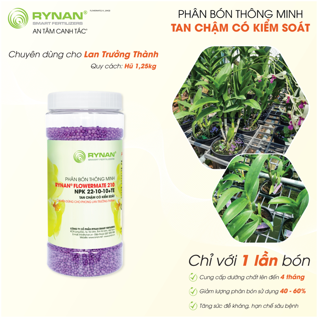 Phân Bón Tan Chậm Cho Lan RYNAN® FLOWERMATE 210 NPK 22-10-10+TE - Sử Dụng Cho Lan Trưởng Thành