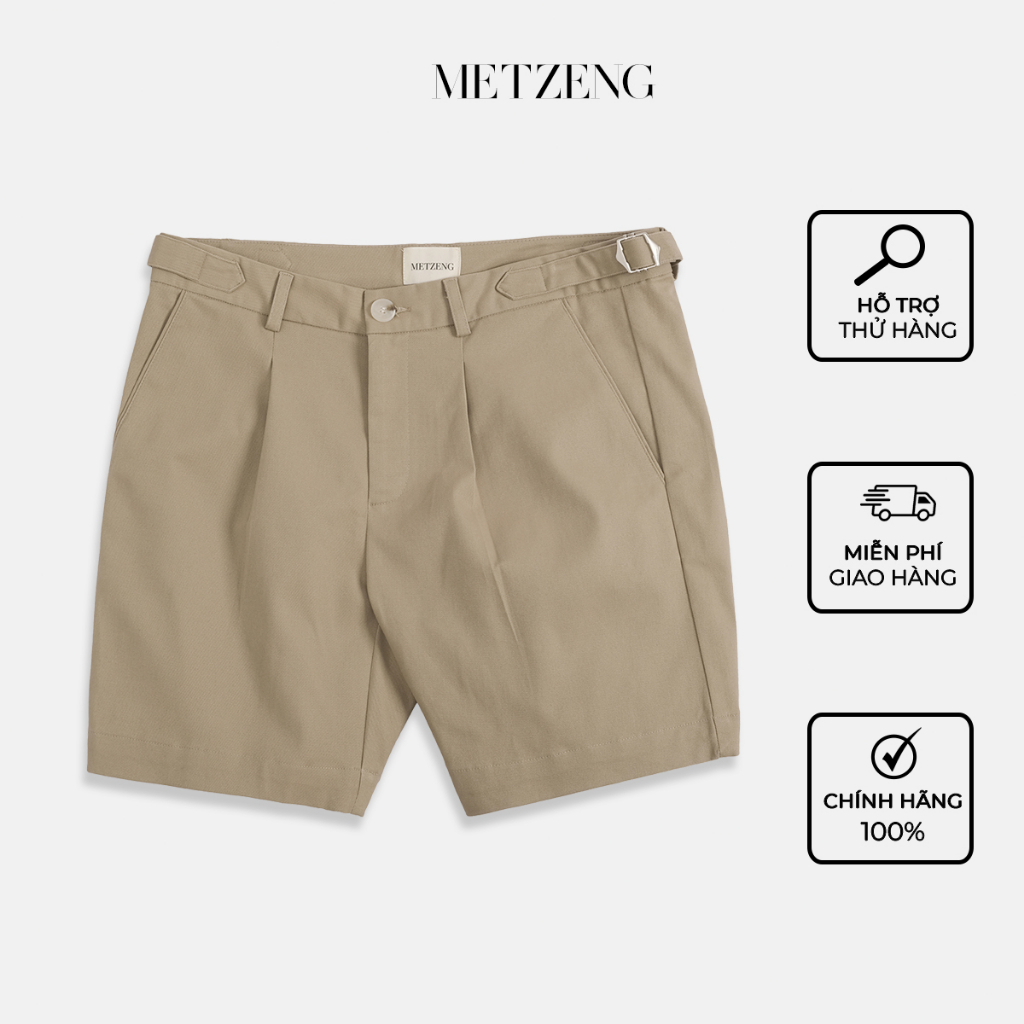 Quần short kaki nam xếp li phom trên gối METZENG Pleated Kaki Short