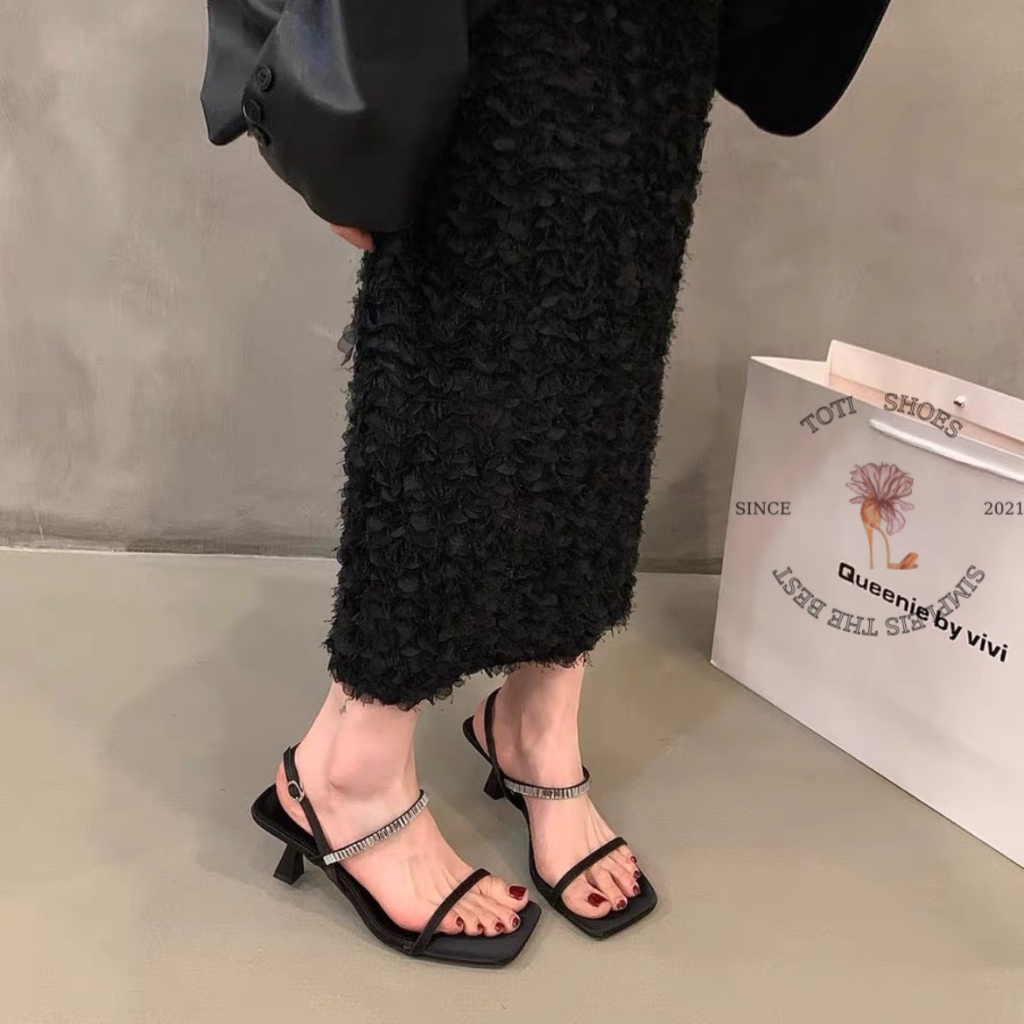 GIÀY CAO GÓT TOTIIE STORE - SANDAL QUAI NGANG HẬU QUAI ĐÁ CÀI PHONG CÁCH THỜI TRANG HIỆN ĐẠI G2307110