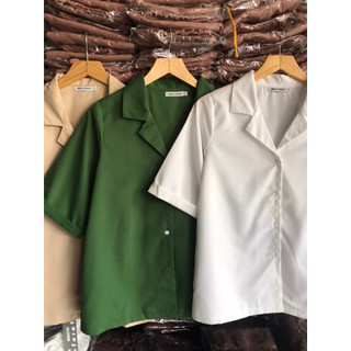 Áo thô sơ mi form rộng cổ vest SML
