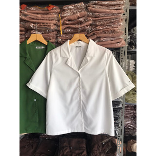 Áo thô sơ mi form rộng cổ vest SML
