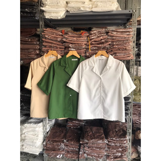 Áo thô sơ mi form rộng cổ vest SML